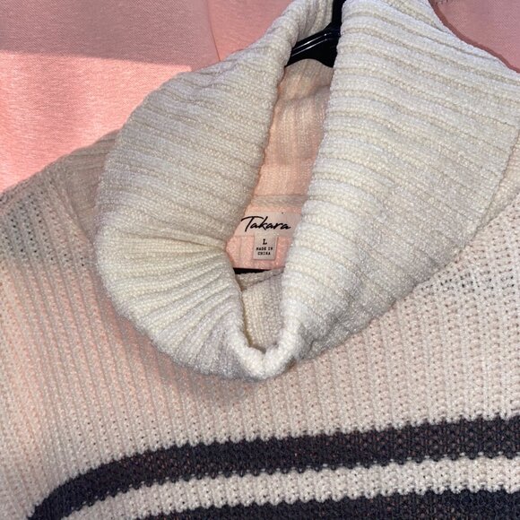 Soft Striped Cowl Neck Sweater Takara Puff Sleeve Large Acrylic & Polyester - Picture 4 of 13